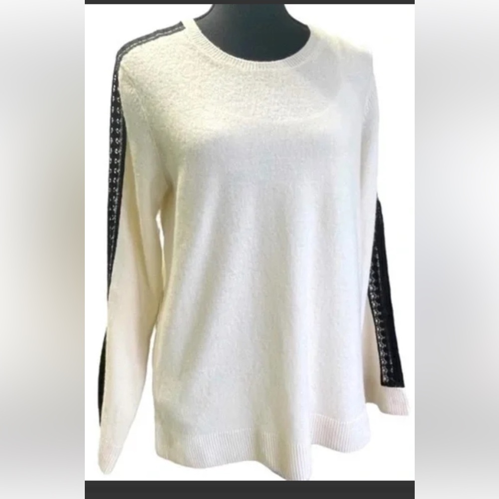 The Kooples Cream Sweater with Black Lace Accents